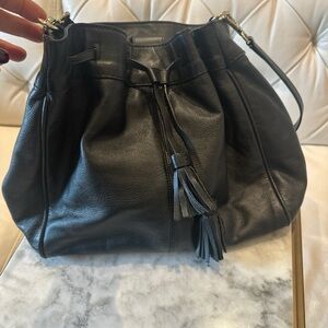 Cole Haan Elegant Black Genuine Leather Women's Bag with Tassels